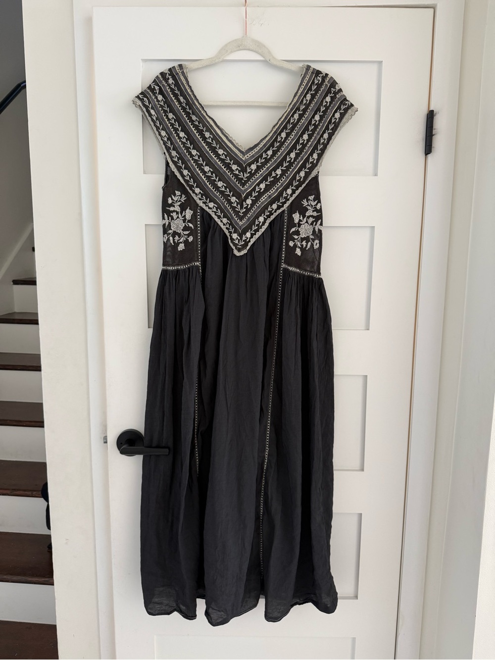 Zara Embroidered and lace Black midi Dress with Ivory/white Detail